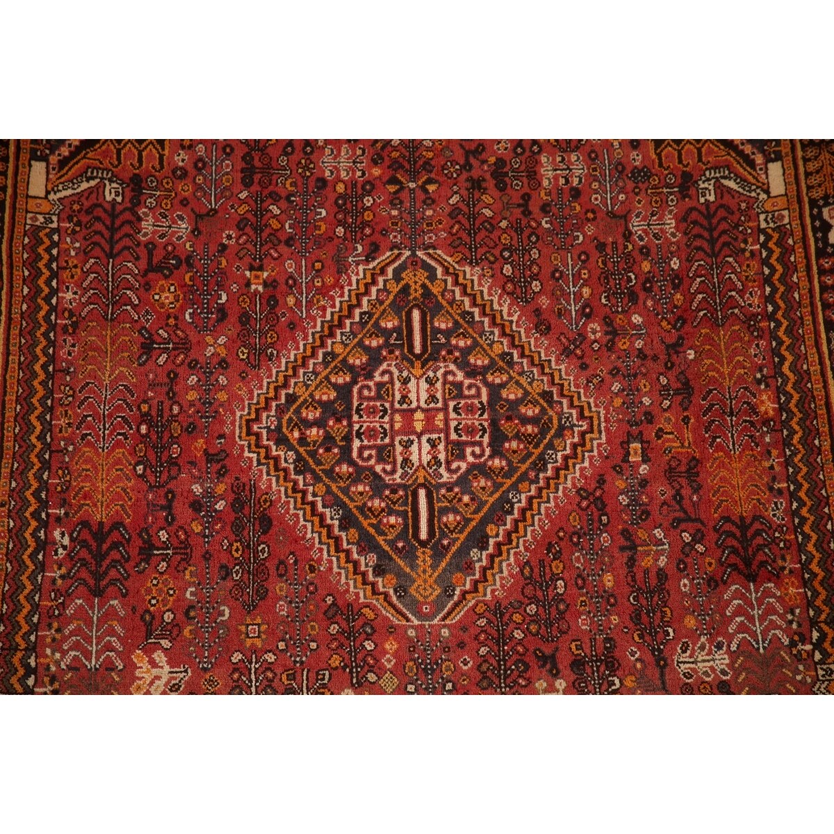 Traditional Shiraz Persian Vintage Area Rug Hand-Knotted Wool Carpet - 5'0"x 8'2"