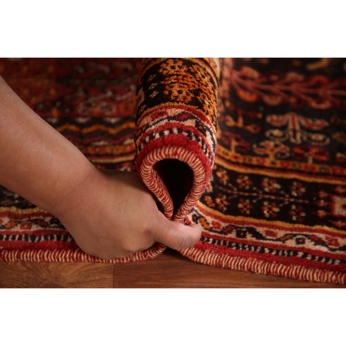 Traditional Shiraz Persian Vintage Area Rug Hand-Knotted Wool Carpet - 5'0"x 8'2"