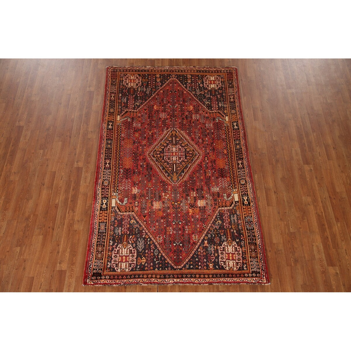 Traditional Shiraz Persian Vintage Area Rug Hand-Knotted Wool Carpet - 5'0"x 8'2"