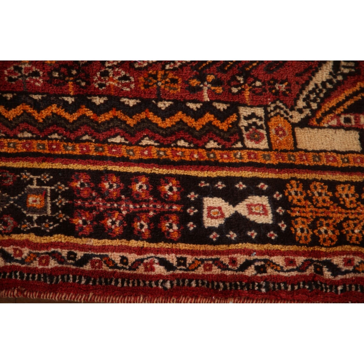 Traditional Shiraz Persian Vintage Area Rug Hand-Knotted Wool Carpet - 5'0"x 8'2"