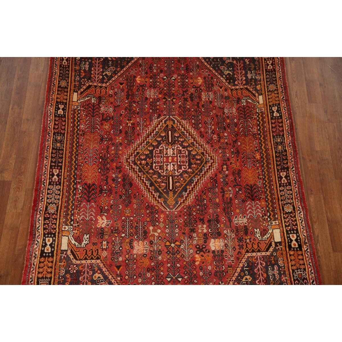 Traditional Shiraz Persian Vintage Area Rug Hand-Knotted Wool Carpet - 5'0"x 8'2"