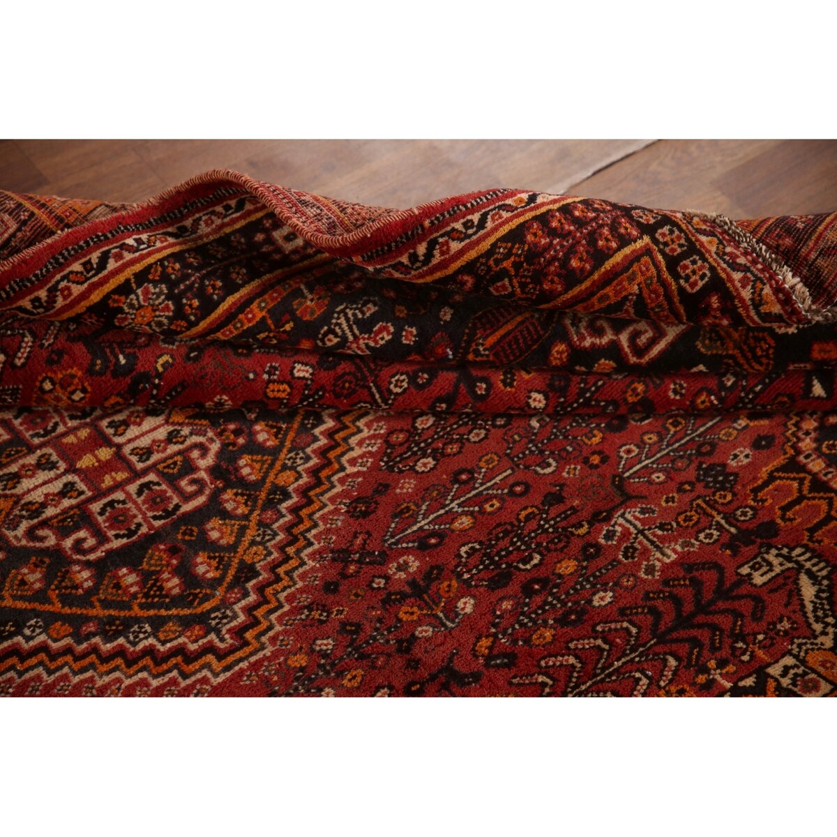 Traditional Shiraz Persian Vintage Area Rug Hand-Knotted Wool Carpet - 5'0"x 8'2"