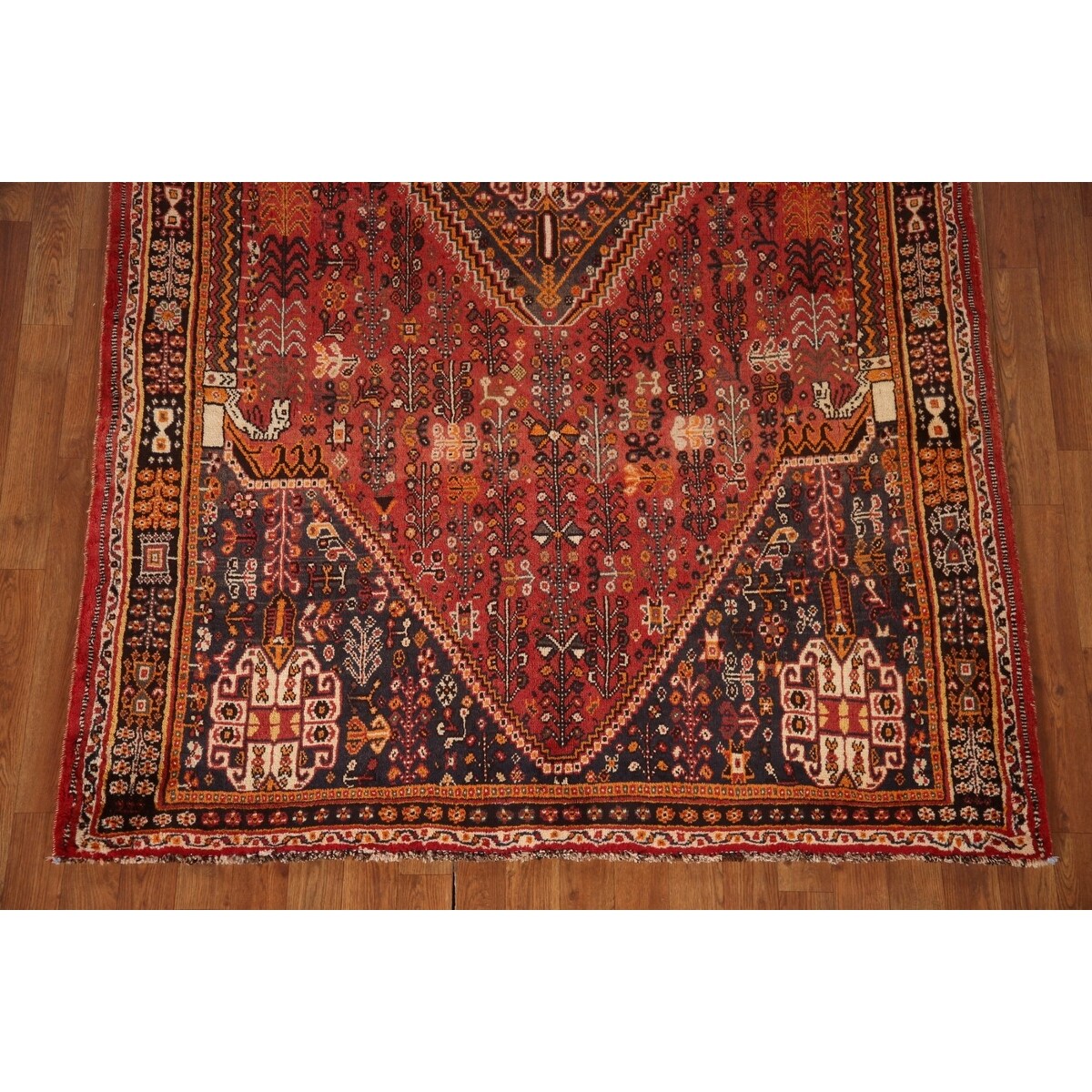 Traditional Shiraz Persian Vintage Area Rug Hand-Knotted Wool Carpet - 5'0"x 8'2"