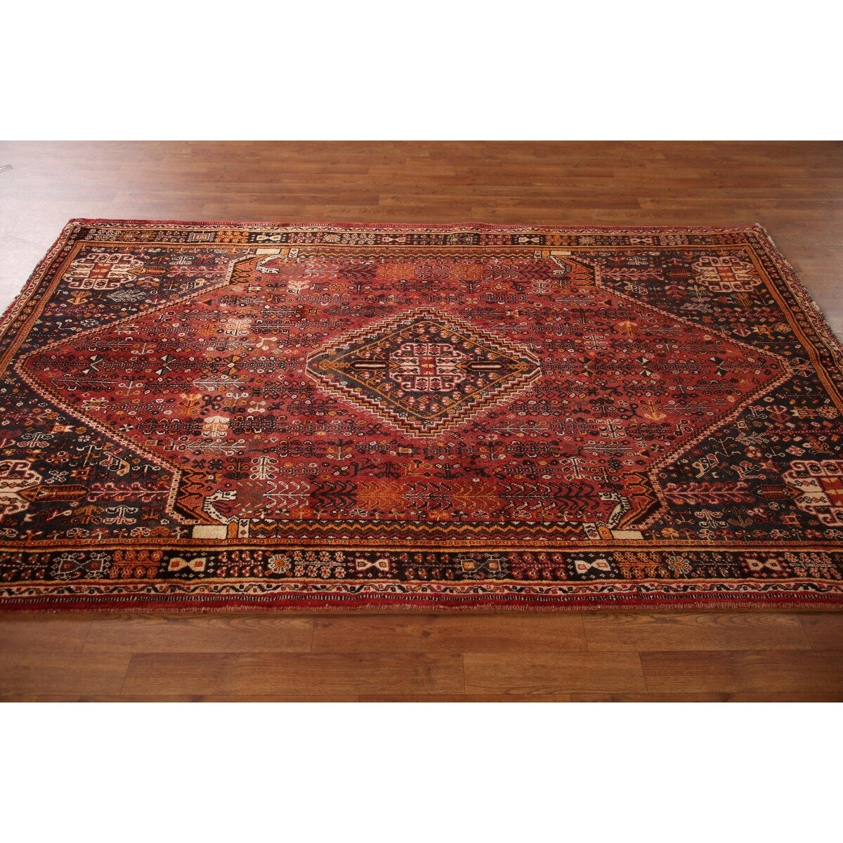 Traditional Shiraz Persian Vintage Area Rug Hand-Knotted Wool Carpet - 5'0"x 8'2"