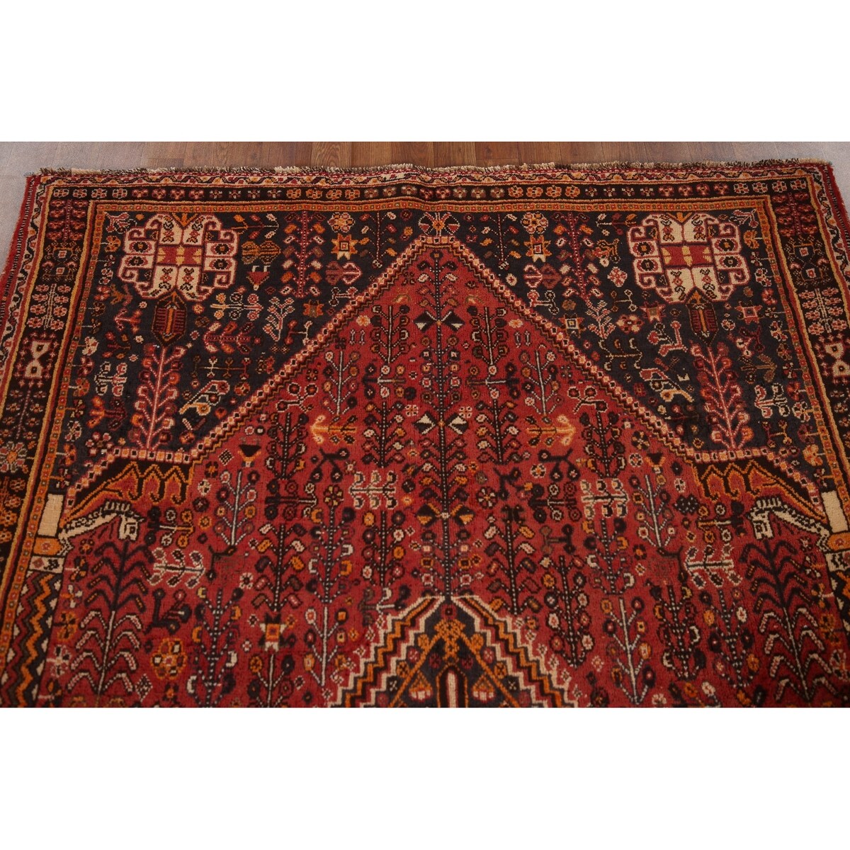 Traditional Shiraz Persian Vintage Area Rug Hand-Knotted Wool Carpet - 5'0"x 8'2"