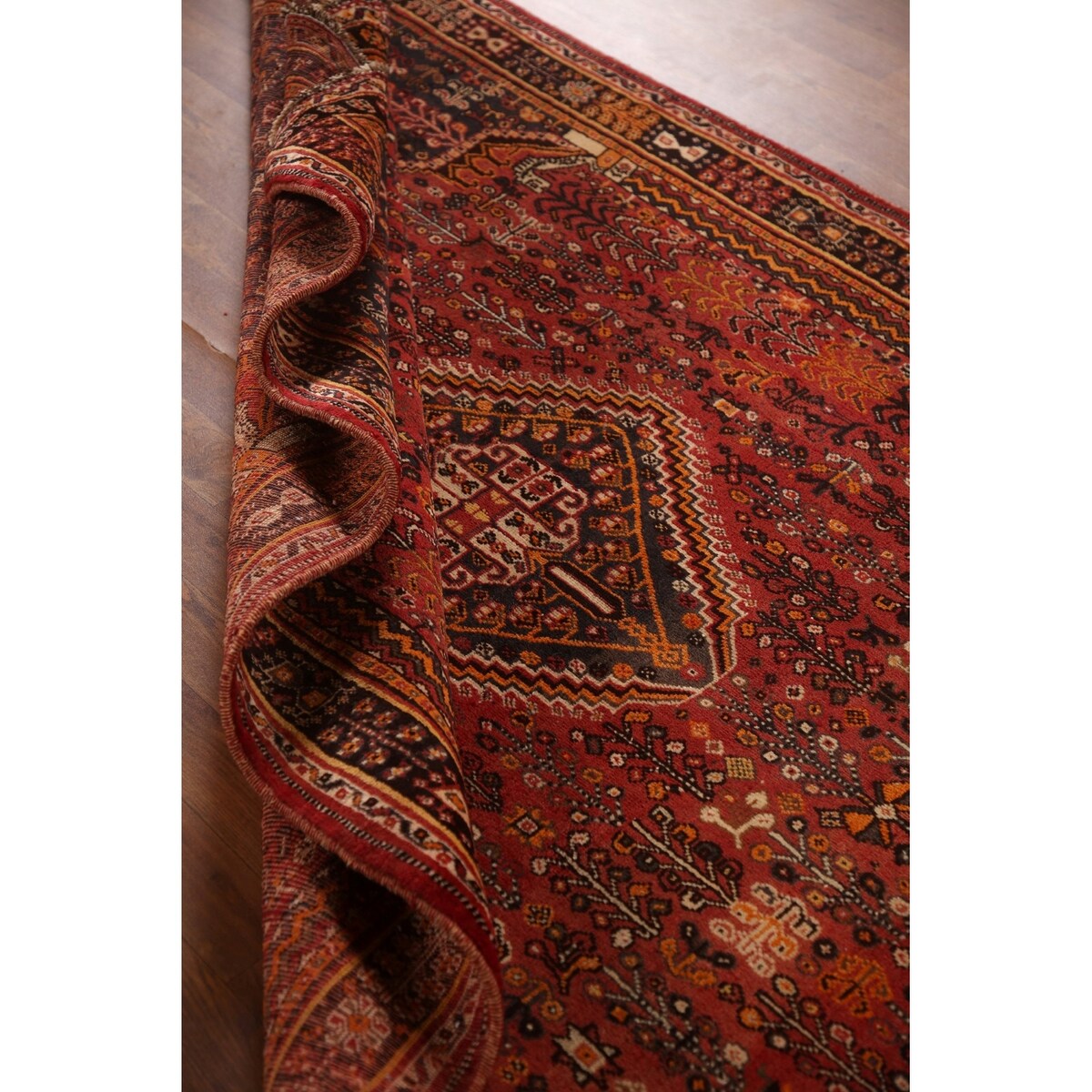 Traditional Shiraz Persian Vintage Area Rug Hand-Knotted Wool Carpet - 5'0"x 8'2"