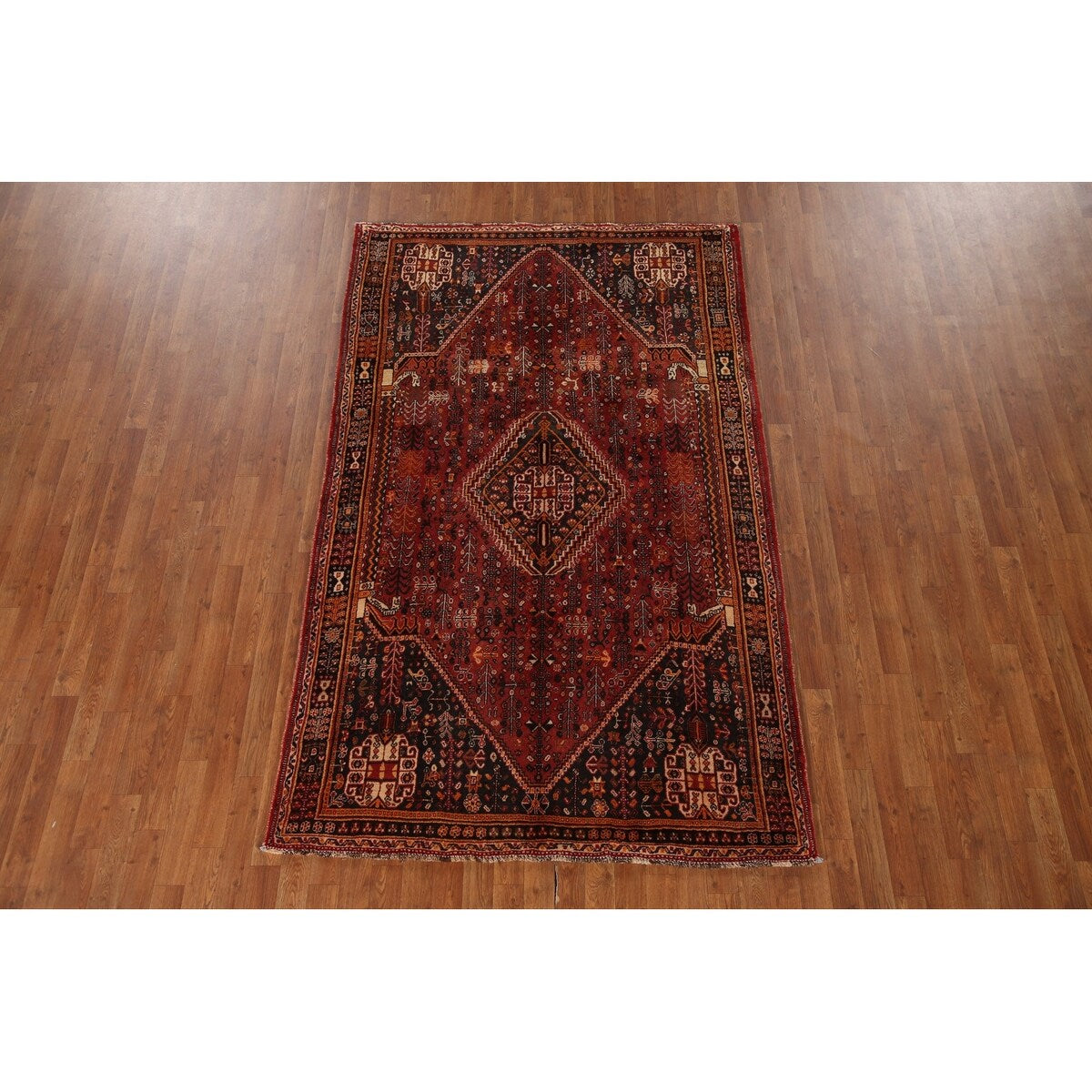 Traditional Shiraz Persian Vintage Area Rug Hand-Knotted Wool Carpet - 5'0"x 8'2"