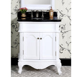Traditional Style 30-inch White Finish Black Granite Top Matching Wall Mirror Single Sink Bathroom Vanity
