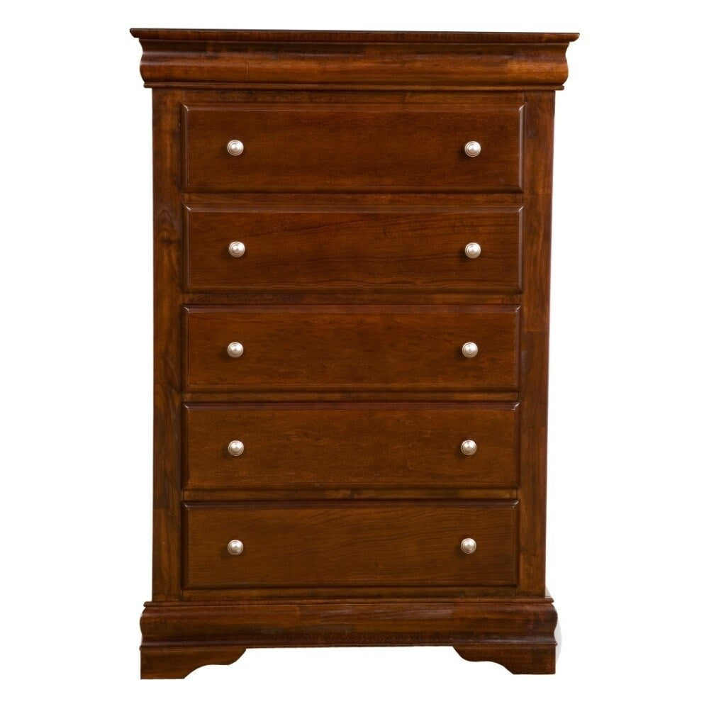 Traditional Style Chest With 5 Drawers In Rubberwood