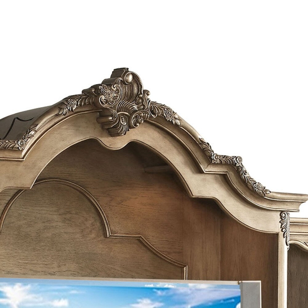 Traditional Style Wooden Entertainment Center with 2 Side Piers, Brown