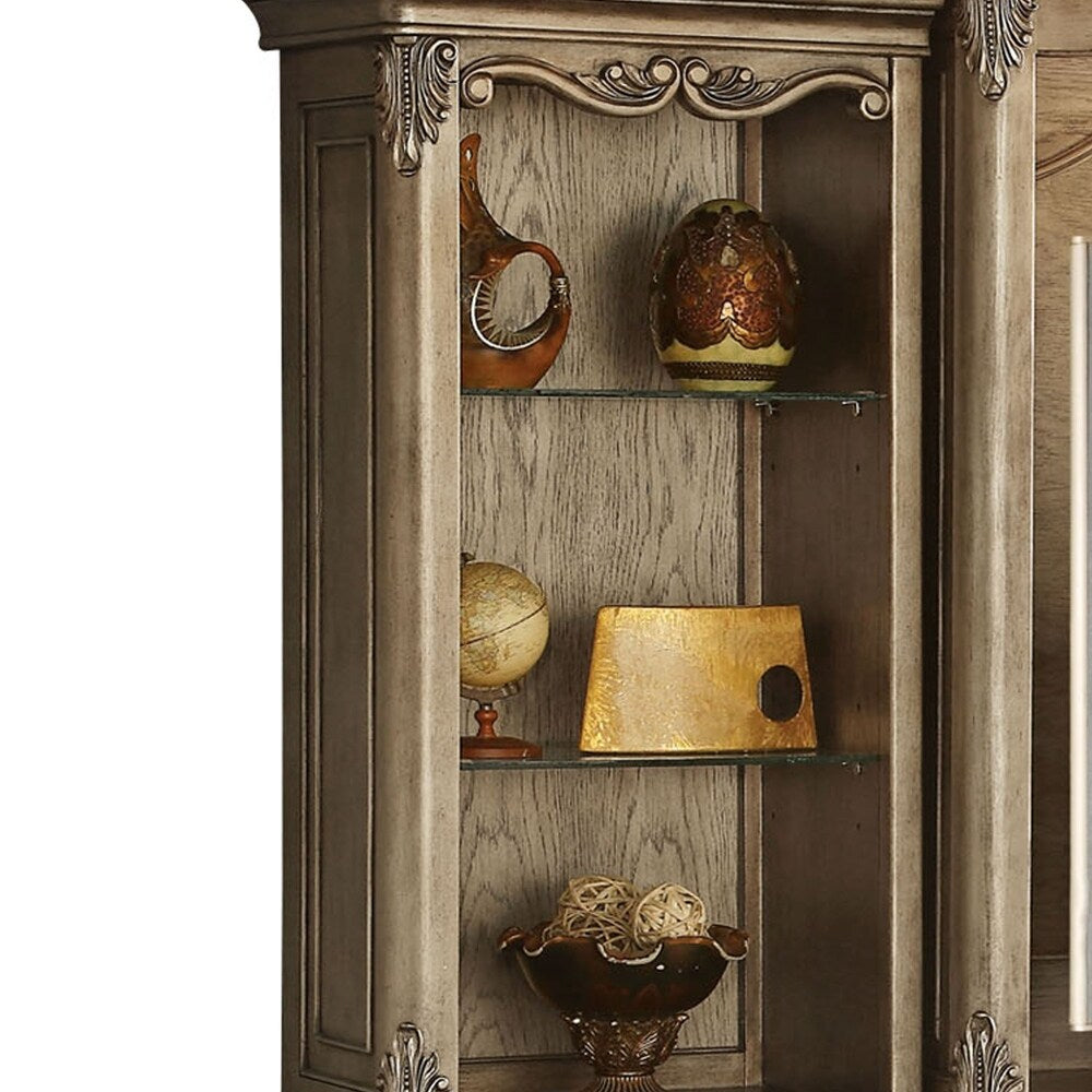 Traditional Style Wooden Entertainment Center with 2 Side Piers, Brown