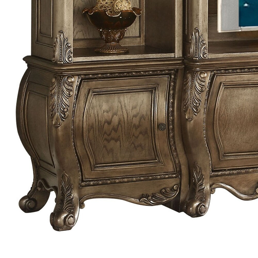 Traditional Style Wooden Entertainment Center with 2 Side Piers, Brown