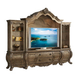 Traditional Style Wooden Entertainment Center with 2 Side Piers, Brown
