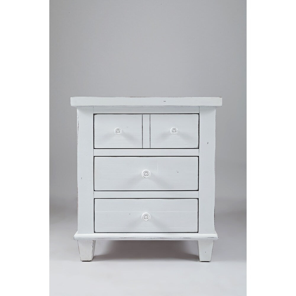 Traditional Style Wooden Nightstand with Three Drawers, White