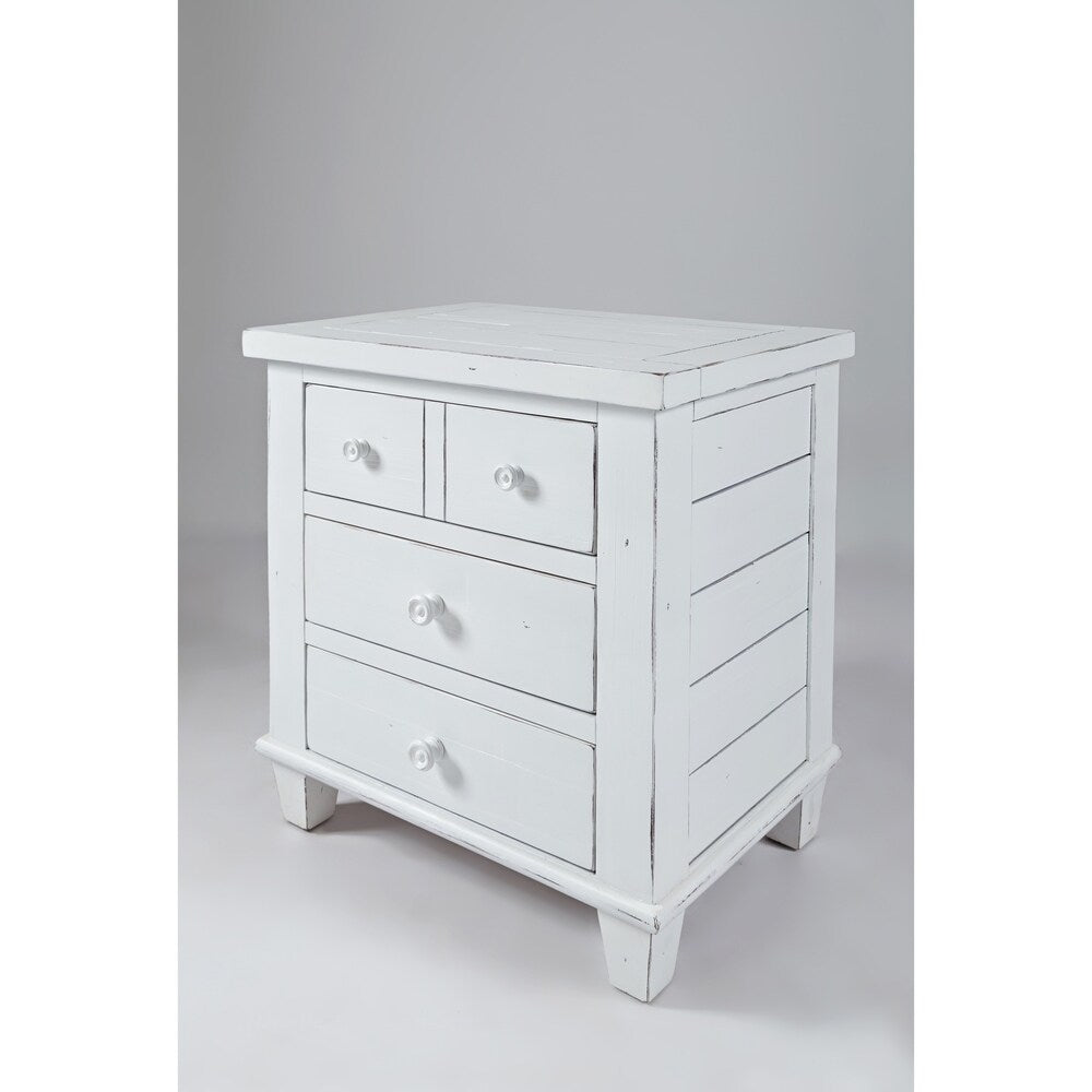 Traditional Style Wooden Nightstand with Three Drawers, White