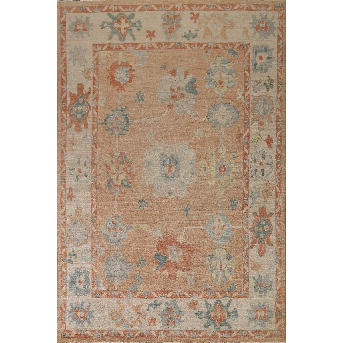 Traditional Vegetable Dye Oushak Turkish Area Rug Wool Hand-knotted - 7'10" x 10'1"