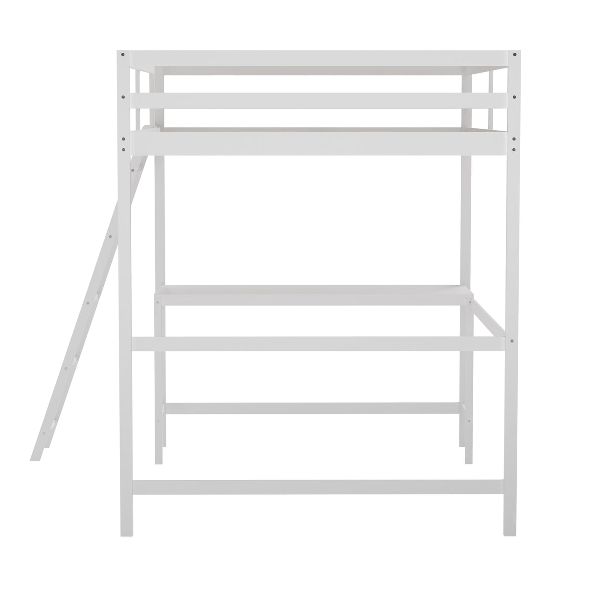 Traditional Wood Slat Loft Bed with Integrated Desk & Ladder