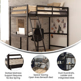 Traditional Wood Slat Loft Bed with Integrated Desk & Ladder