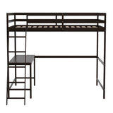 Traditional Wood Slat Loft Bed with Integrated Desk & Ladder
