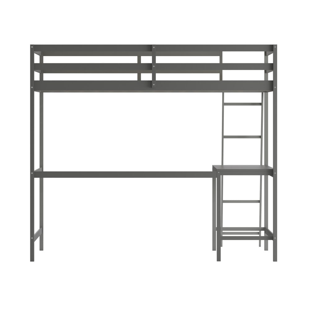 Traditional Wood Slat Loft Bed with Integrated Desk & Ladder