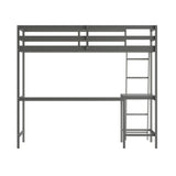 Traditional Wood Slat Loft Bed with Integrated Desk & Ladder