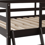 Traditional Wood Slat Loft Bed with Integrated Desk & Ladder