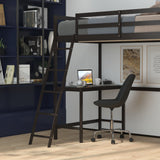 Traditional Wood Slat Loft Bed with Integrated Desk & Ladder