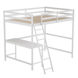 Traditional Wood Slat Loft Bed with Integrated Desk & Ladder