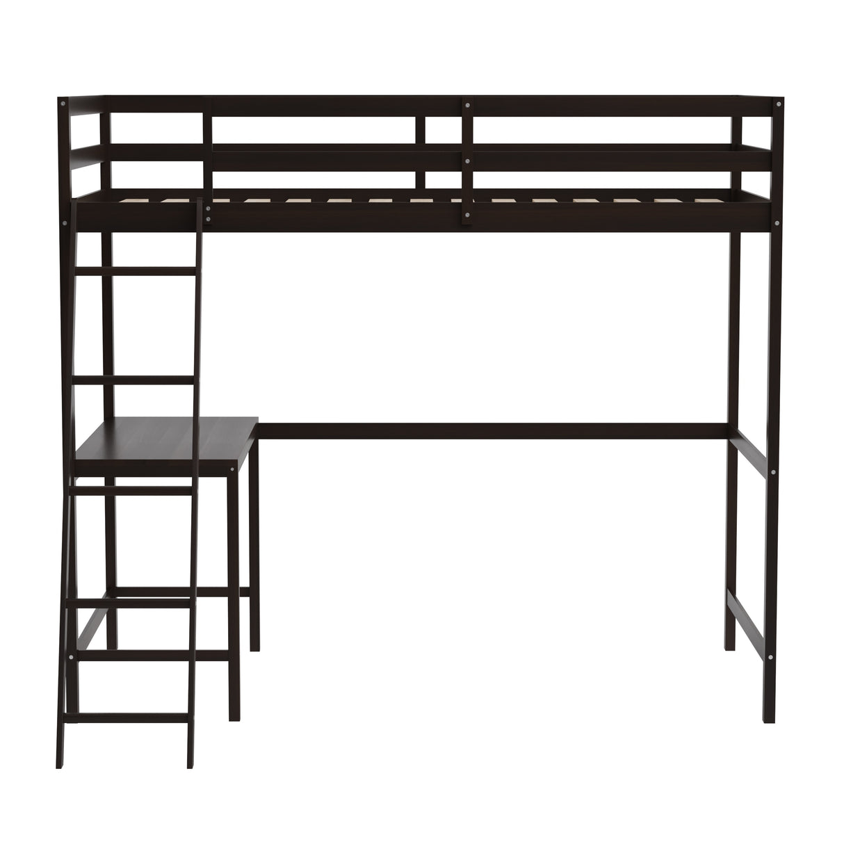 Traditional Wood Slat Loft Bed with Integrated Desk & Ladder