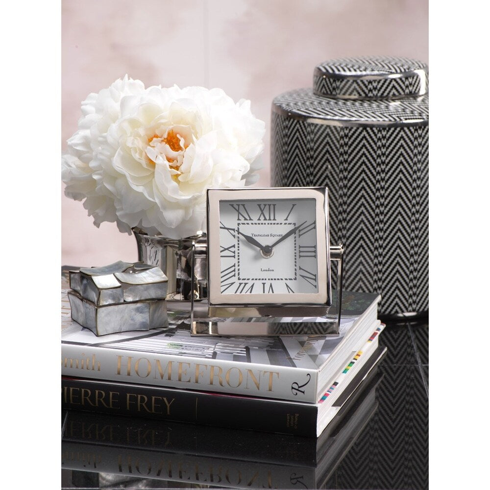 "Trafalgar Square" Polished Nickel Desk Clock / Shelf Clock