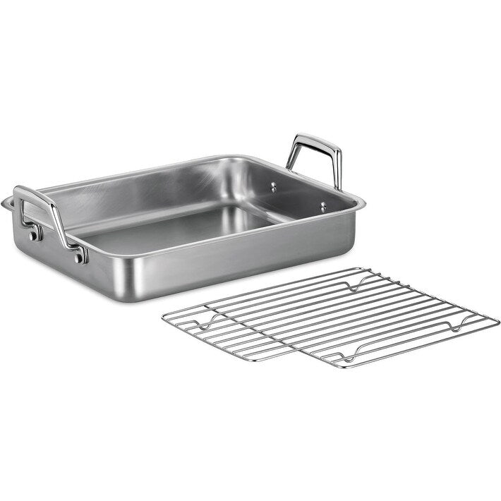 Tramontina 13.5-Inch Rectangular Roasting Pan with Basting Grill, Stainless Steel