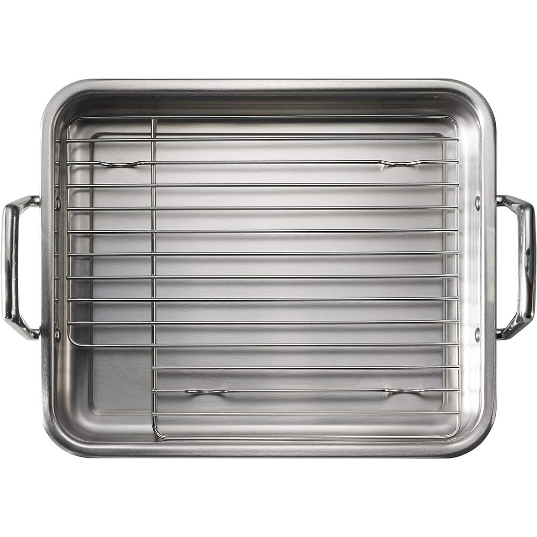 Tramontina 13.5-Inch Rectangular Roasting Pan with Basting Grill, Stainless Steel