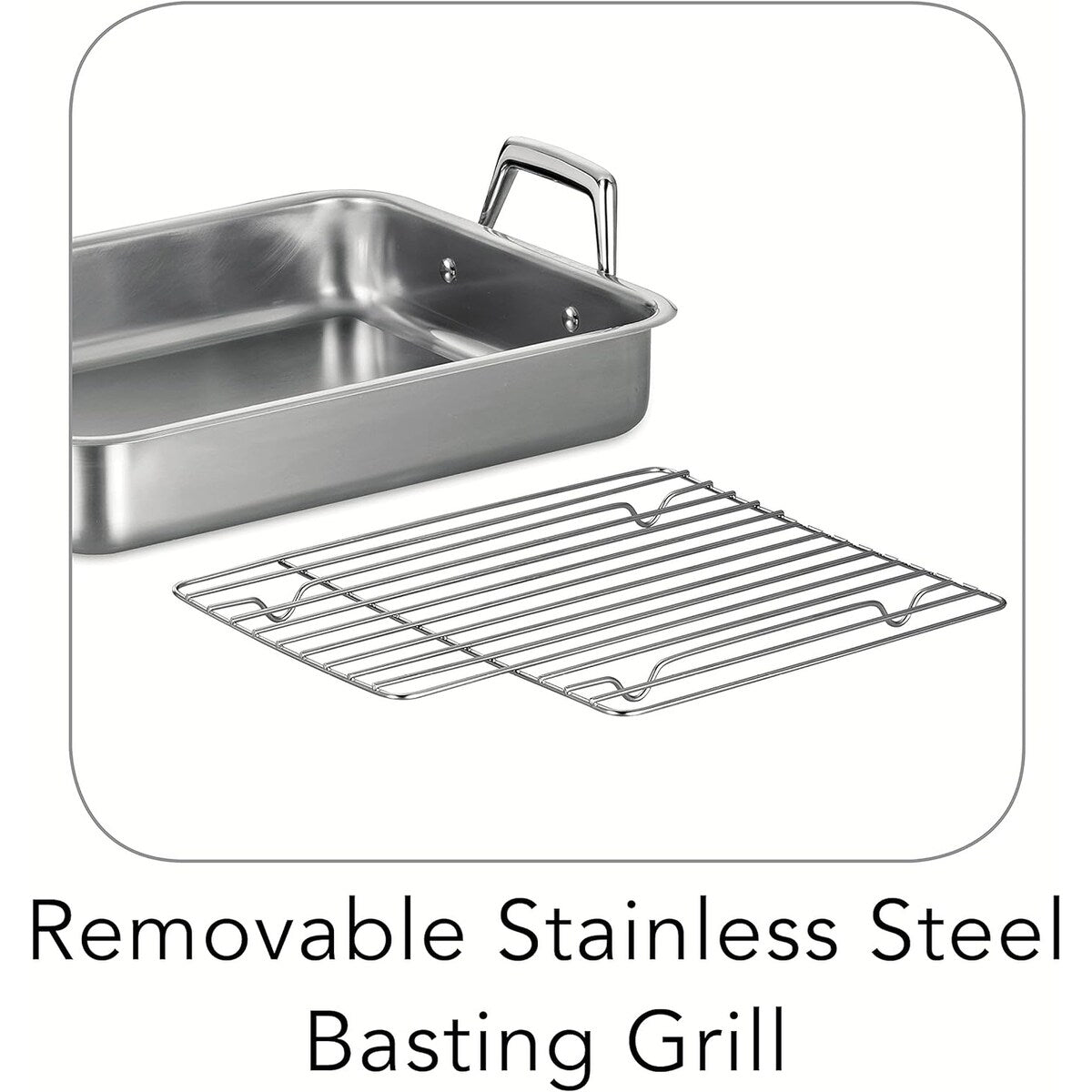 Tramontina 13.5-Inch Rectangular Roasting Pan with Basting Grill, Stainless Steel