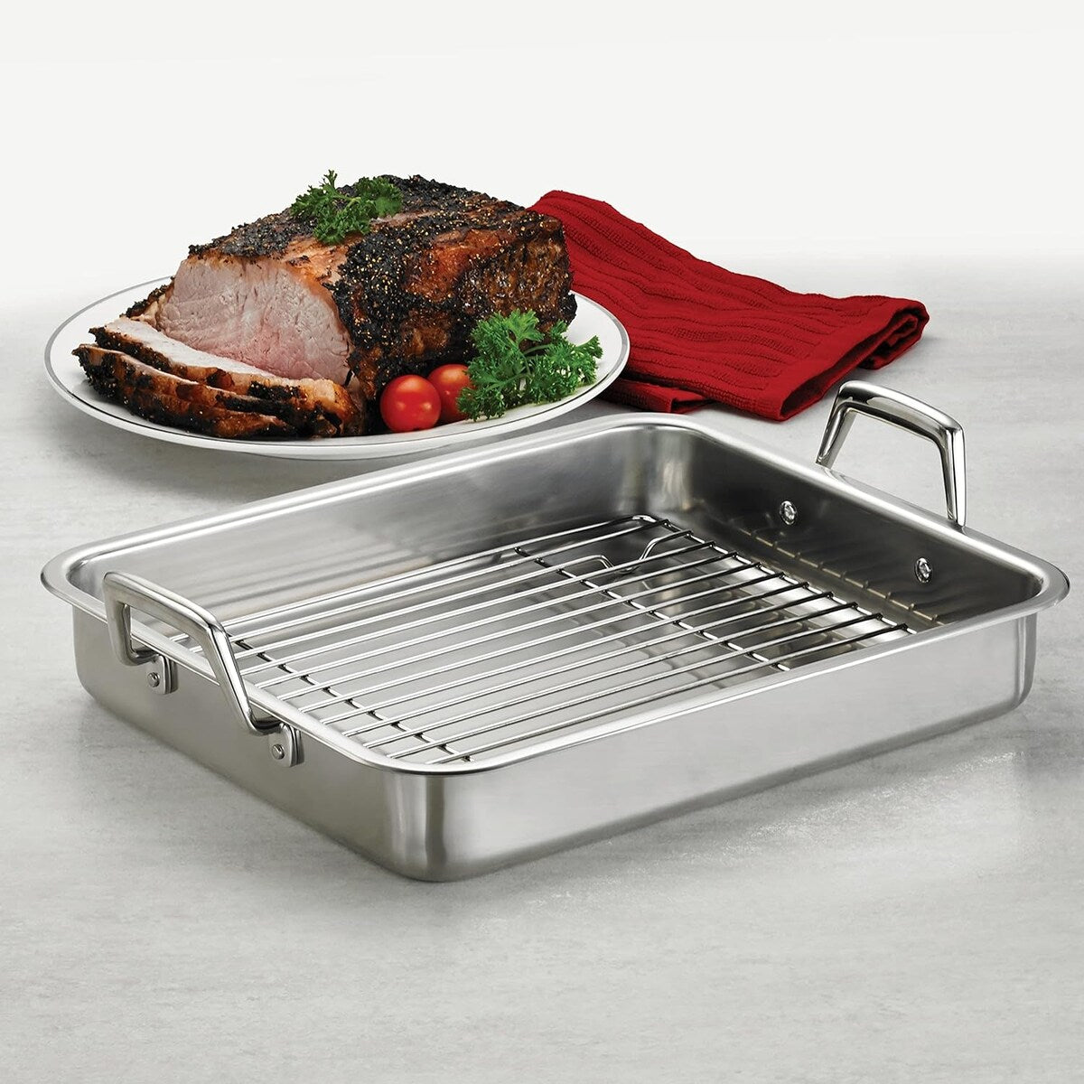Tramontina 13.5-Inch Rectangular Roasting Pan with Basting Grill, Stainless Steel