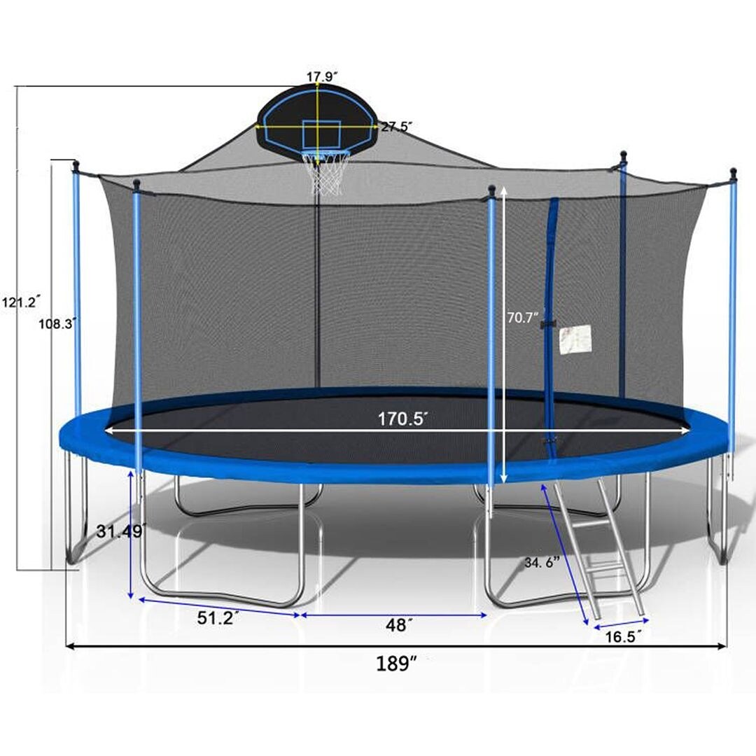 Trampoline Kids and Adults Outdoor Jumbo Round 16 Ft Trampoline with Enclosure