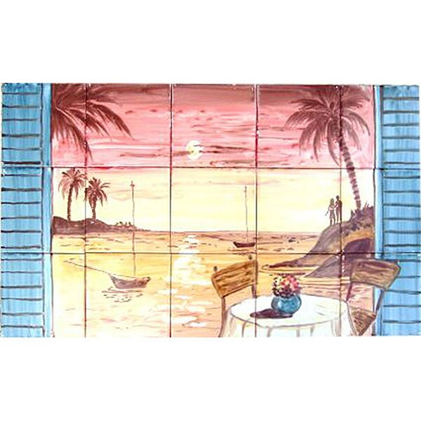 Tranquility Island Balcony Sunset View' Set 15 Ceramic Tile Decorative