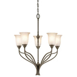 Transitional 5-light Shadow Bronze Chandelier with Sunrise Glass