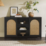 Transitional 58" 2-Door Sideboard with Arched Rattan Panels for Living Room, Bedroom and Office