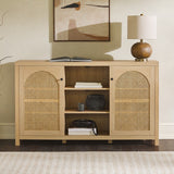 Transitional 58" 2-Door Sideboard with Arched Rattan Panels for Living Room, Bedroom and Office