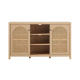 Transitional 58" 2-Door Sideboard with Arched Rattan Panels for Living Room, Bedroom and Office