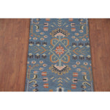 Transitional Blue Oushak Runner Rug Hand-Knotted Wool Carpet - 2'6"x 9'10"