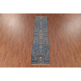 Transitional Blue Oushak Runner Rug Hand-Knotted Wool Carpet - 2'6"x 9'10"