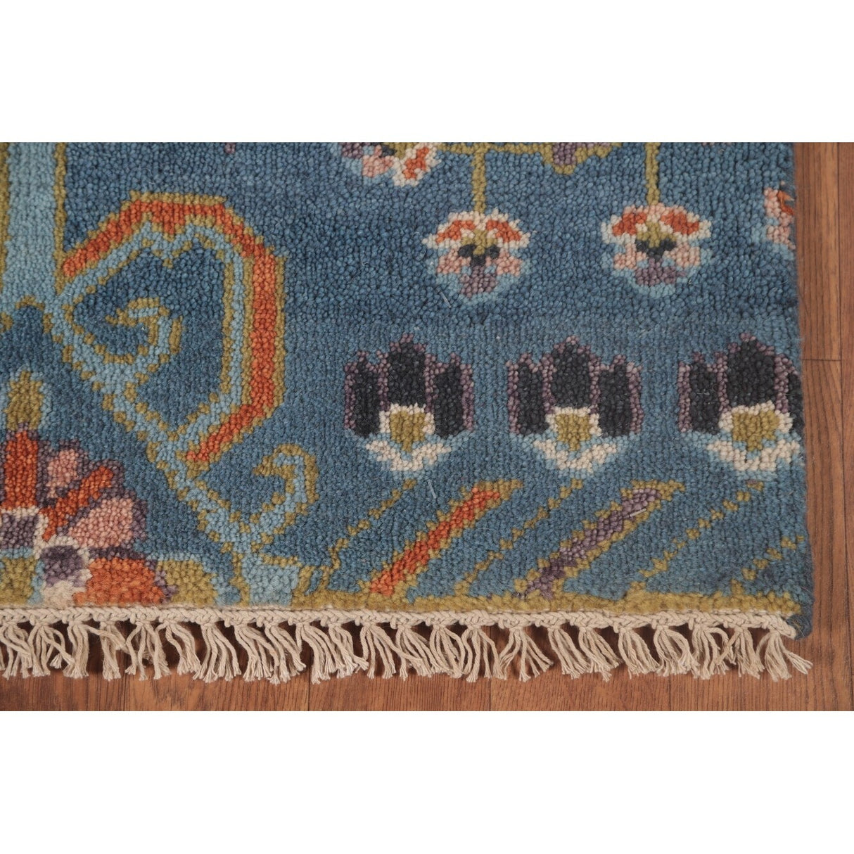 Transitional Blue Oushak Runner Rug Hand-Knotted Wool Carpet - 2'6"x 9'10"