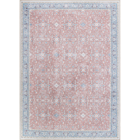 Transitional Bordered Floral Machine Washable Area Rug