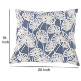 Transitional Cotton Pillow with Floral Embroidery, Blue and White