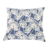 Transitional Cotton Pillow with Floral Embroidery, Blue and White