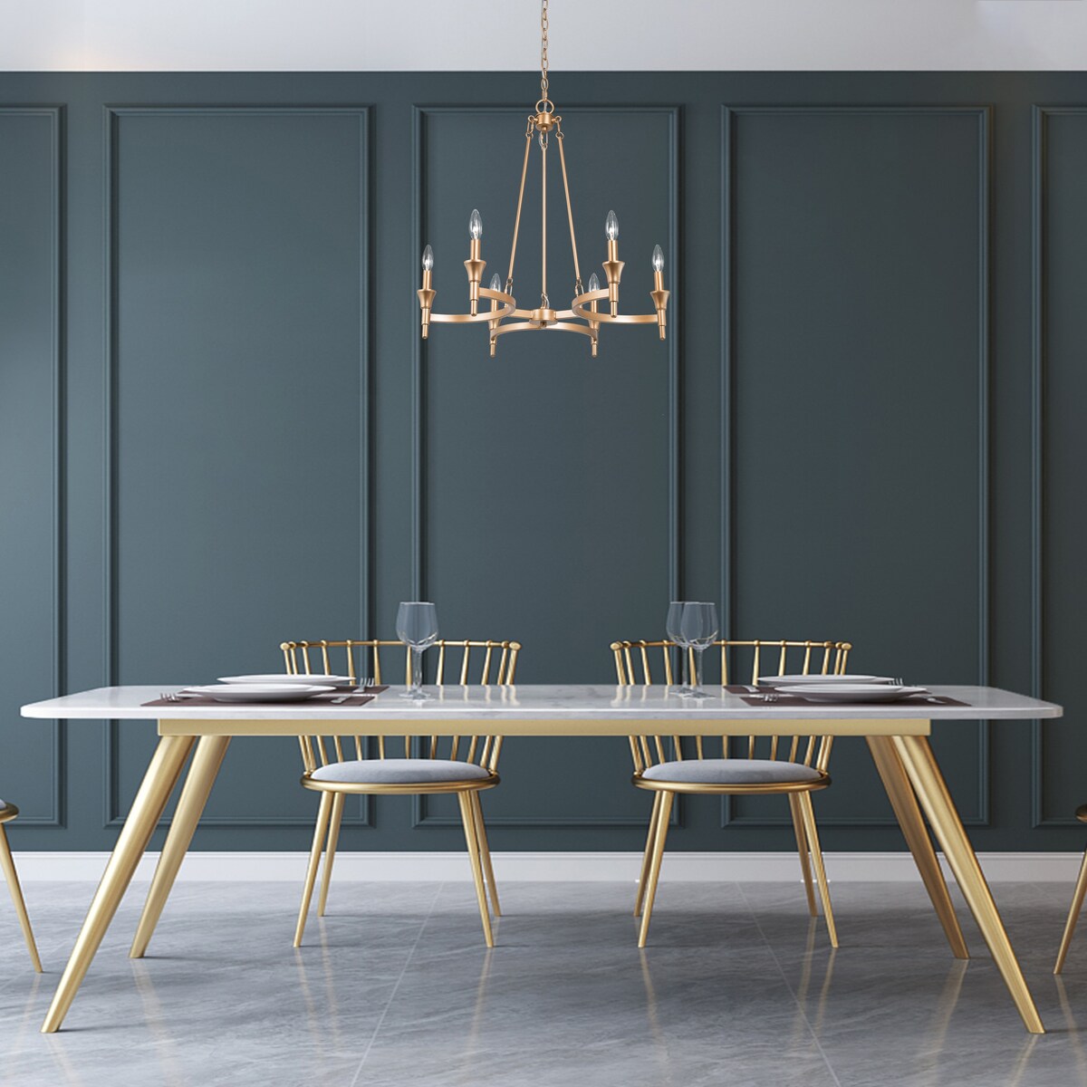 Transitional Distressed Gold Candle Chandelier 6-light Metal Dimmable Adjustable Ceiling Light - Distressed Gold - D25"x H 25"