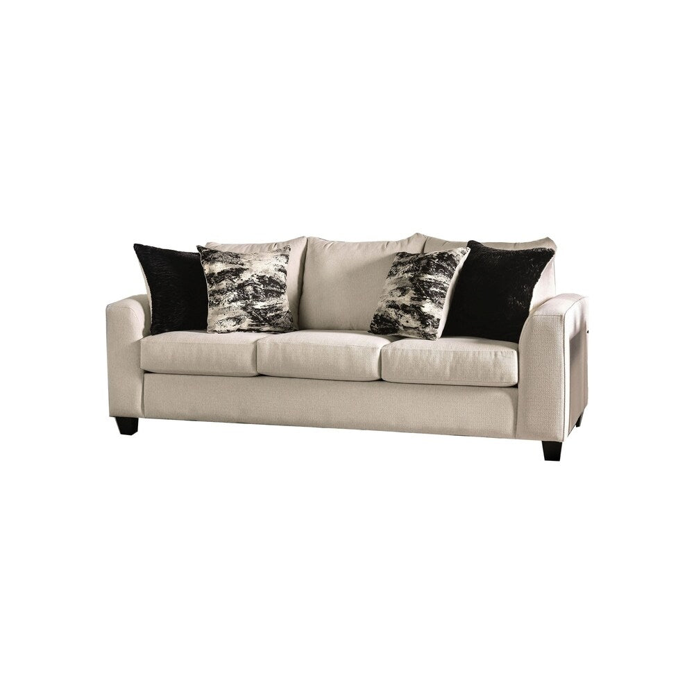 Transitional Fabric Upholstered Wooden Sofa with Angled Arms, White