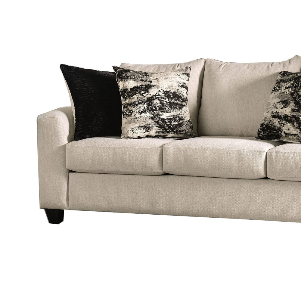 Transitional Fabric Upholstered Wooden Sofa with Angled Arms, White
