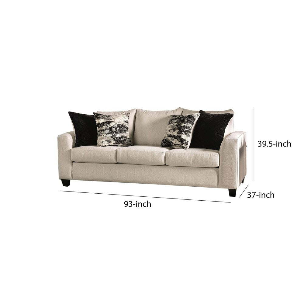 Transitional Fabric Upholstered Wooden Sofa with Angled Arms, White